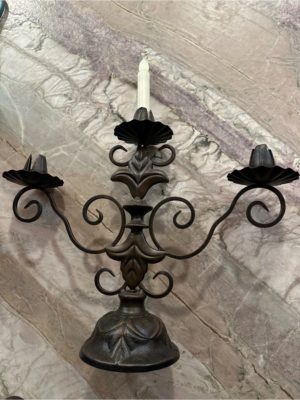 Vintage Gothic Wrought Iron Table Candelabra 3 candle Blackened antique Bronze